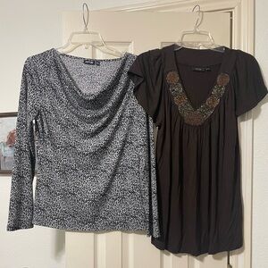 Animal Print Cowl Neck Top & Embellished V-Neck Brown Tunic